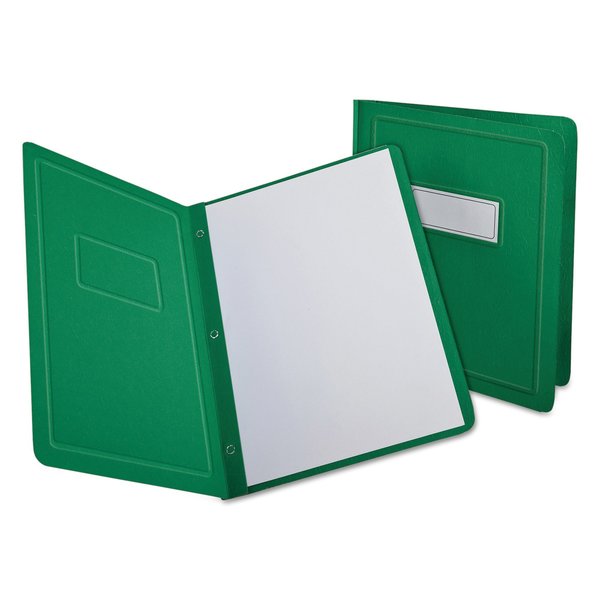 Oxford Title Panel and Border Front Report Cover, Three-Prong Fastener, 0.5" Capacity, 8.5x11, Green, 25PK 52503
